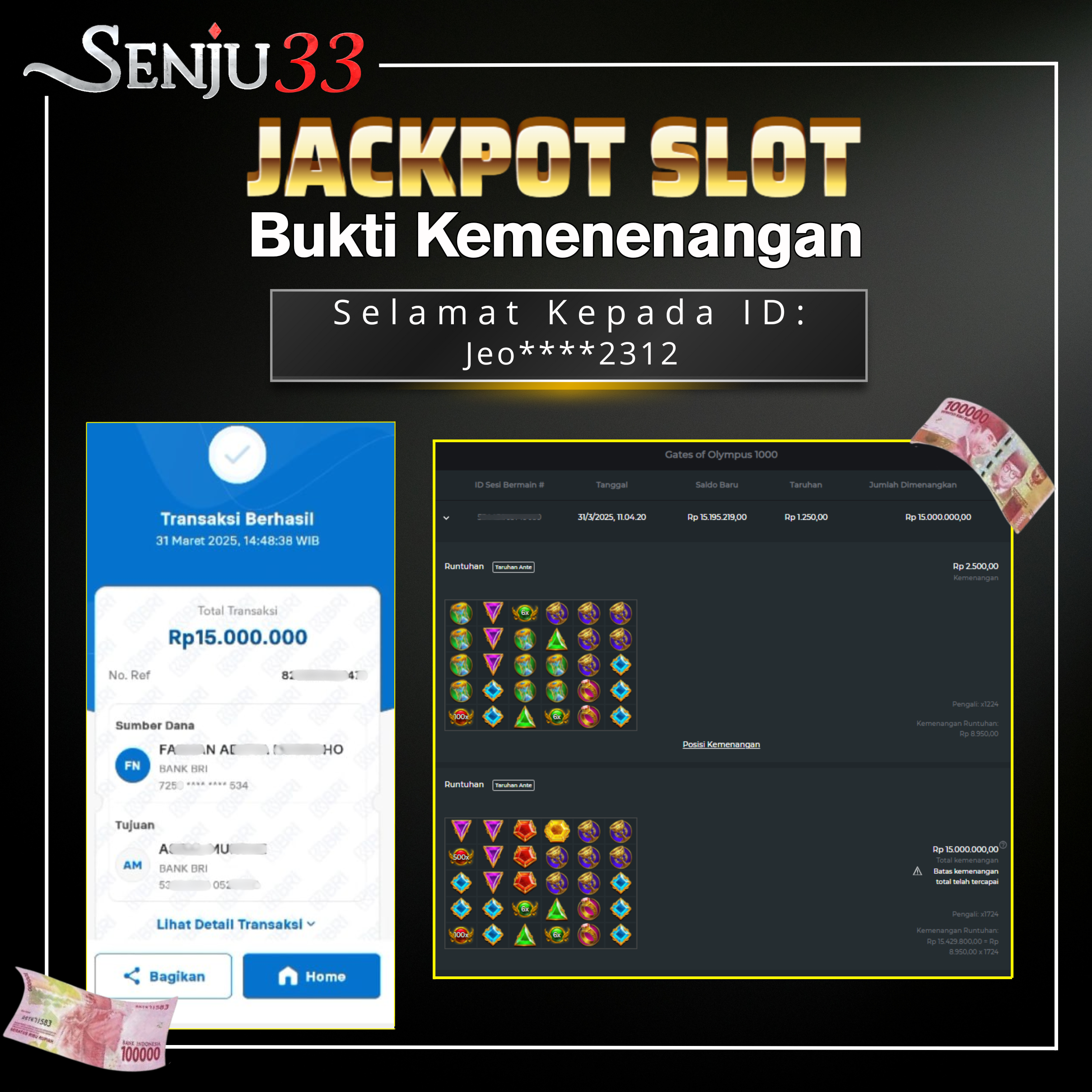 🎰 SENJU33 JACKPOT SLOT Rp. 15.000.000 LUNAS 🎉